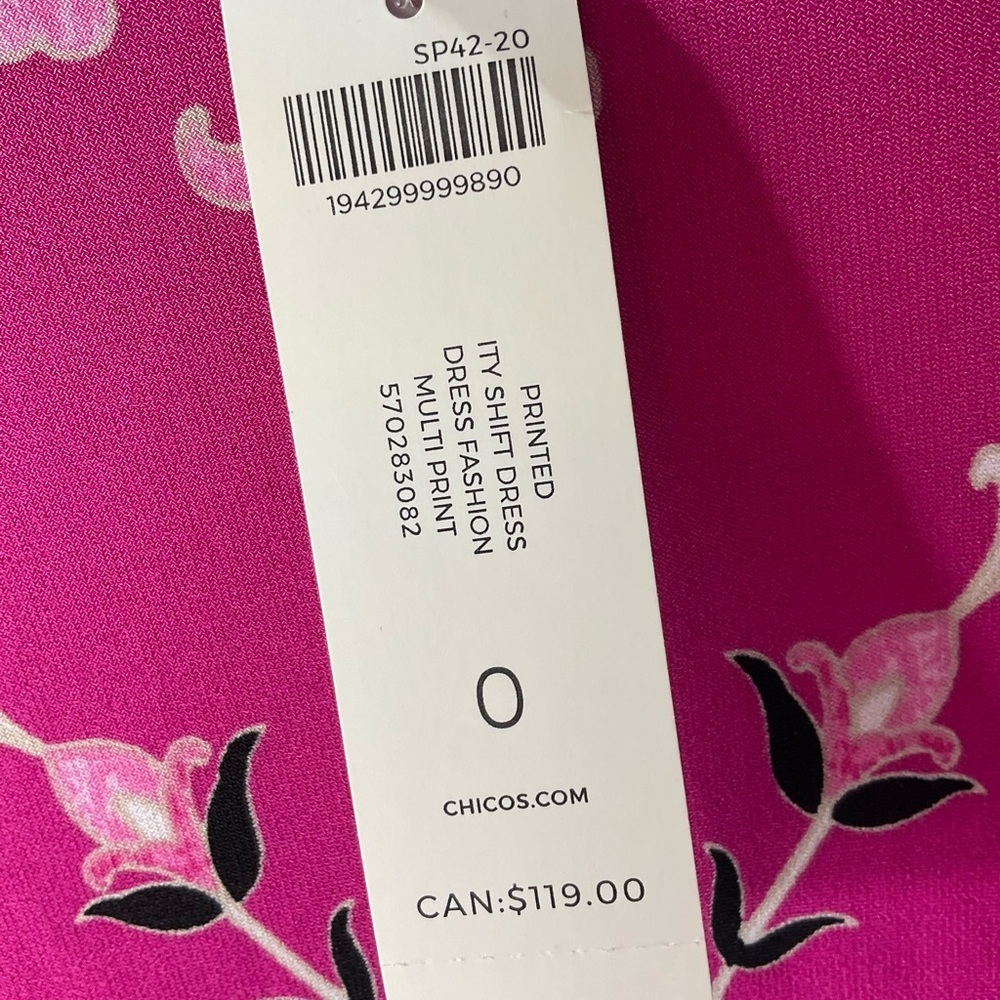 Chico’s B&W Pink Printed Shift Dress Sz 0 (S) - Picture 4 of 5